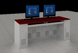 钢木双人位升降电脑桌（主机箱在两边）